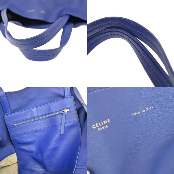 CELINE Logo Horizontal Bi-Cabas Shoulder Tote Bag Leather Blue Gray 82FC123 - Picture 12 of 15